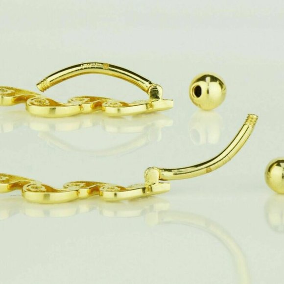 Solid 14k Yellow or White Gold Vertical Drop Top Down Belly Button Ring - Picture 4 of 6